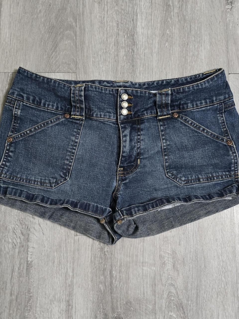 Vintage Y2K Old Navy Ultra Low Rise Blue Denim Stretch Shorts Size 8